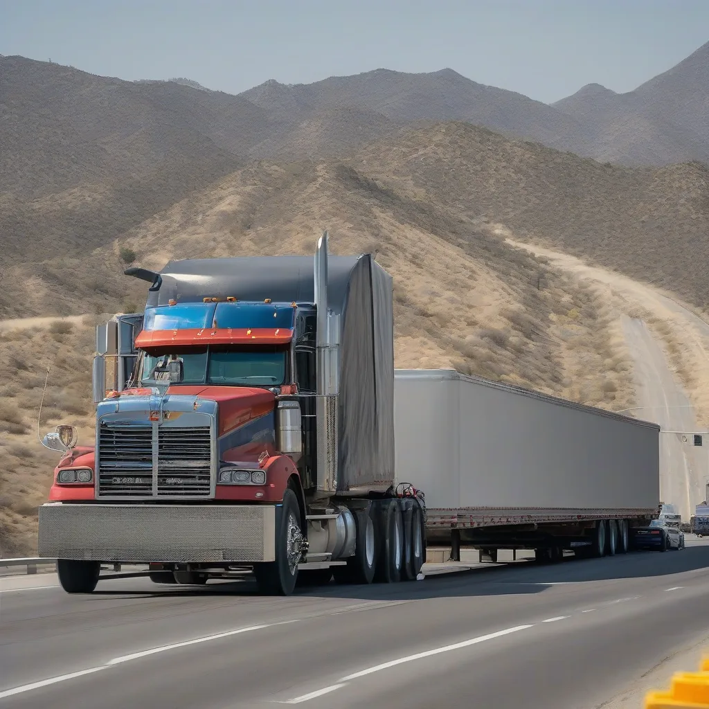 Tránsito en carretera mexicana de tractocamión con plataforma de 53 pies