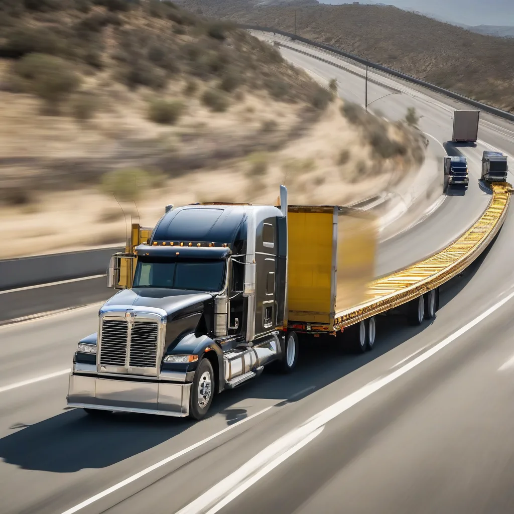 Tránsito en carretera mexicana de tractocamión con plataforma abierta